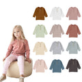 Whosale Low MOQ Long Sleeve Rib Elastic Baby Children T Shirt Kids Cozy Basic Top