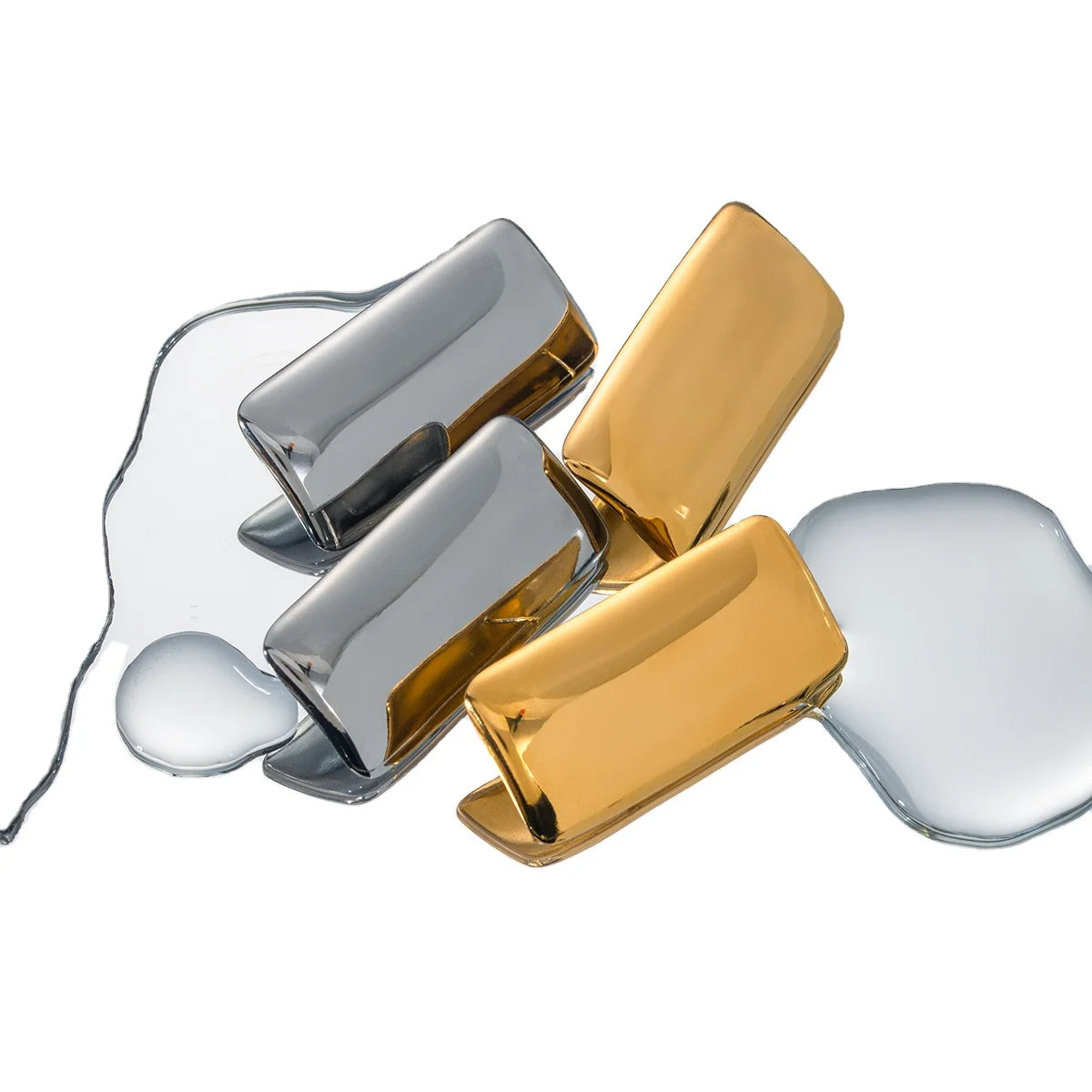 J&D Jewelry 18K Gold Plated Stainless Steel Smooth High Polish Chunky Rectangle Stud Earring