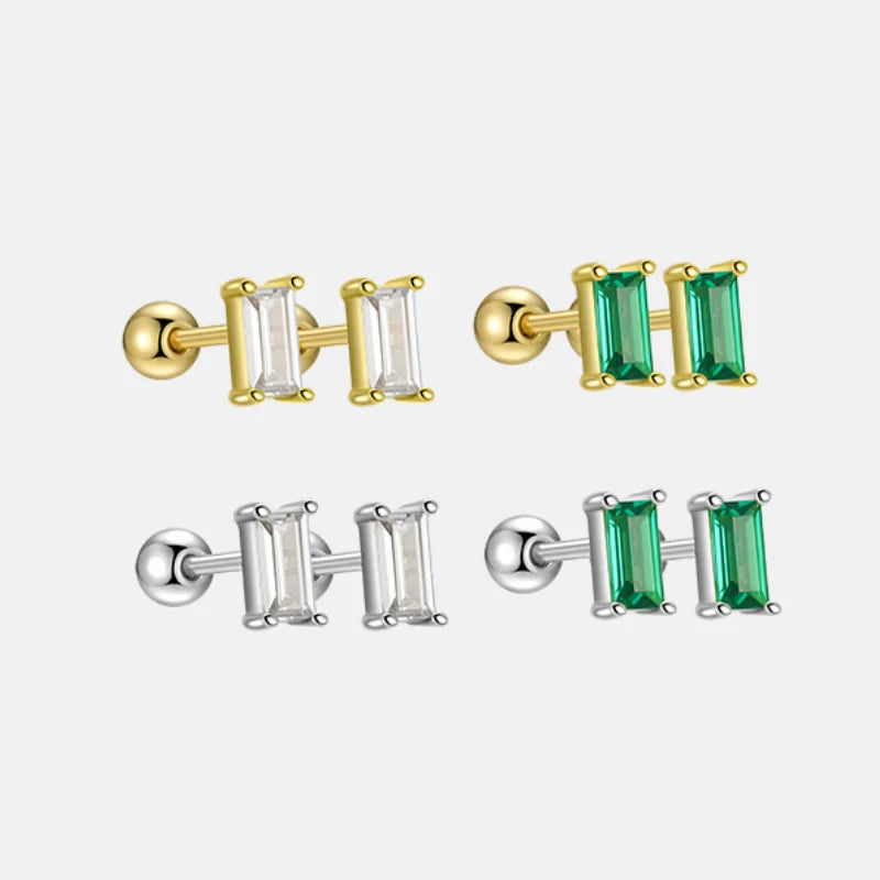 Simple 925 Sterling Silver Green Square Cubic Zirconia 18K Gold Plated Screw Back Stud Earring for Women Fine Jewelry Wholesale
