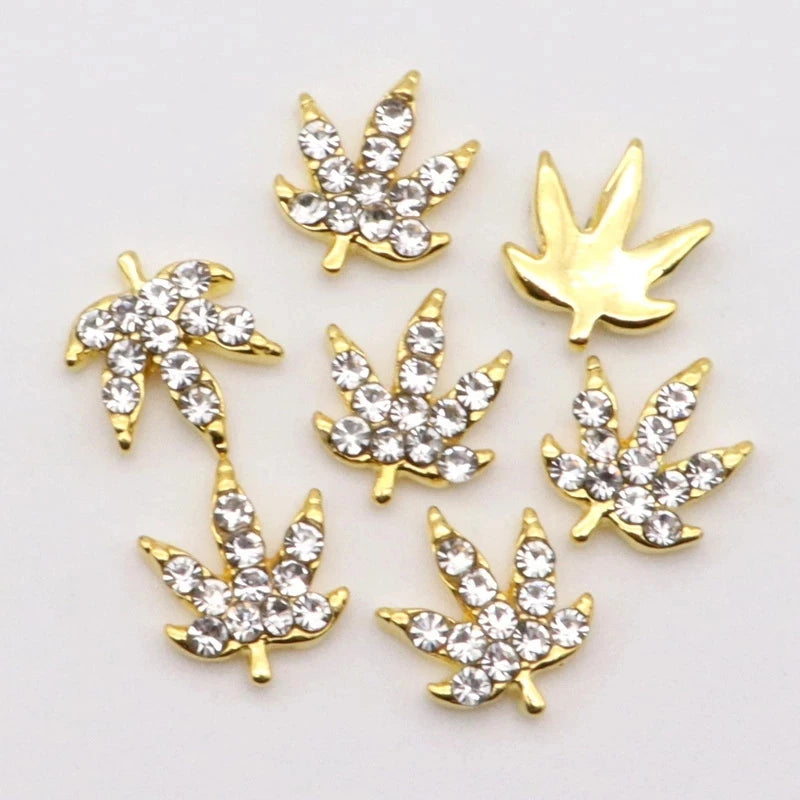 Shiny 3D Golden Maple Leaf Rhinestone Charm Nails Decoration Charms for DIY Nail Jewelry Accessories