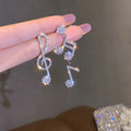 Bling Bling Crystal Musical Notes Pendant Earrings Shinny Asymmetric Glitter Iced Out Full CZ Zircon Music Sign Earrings