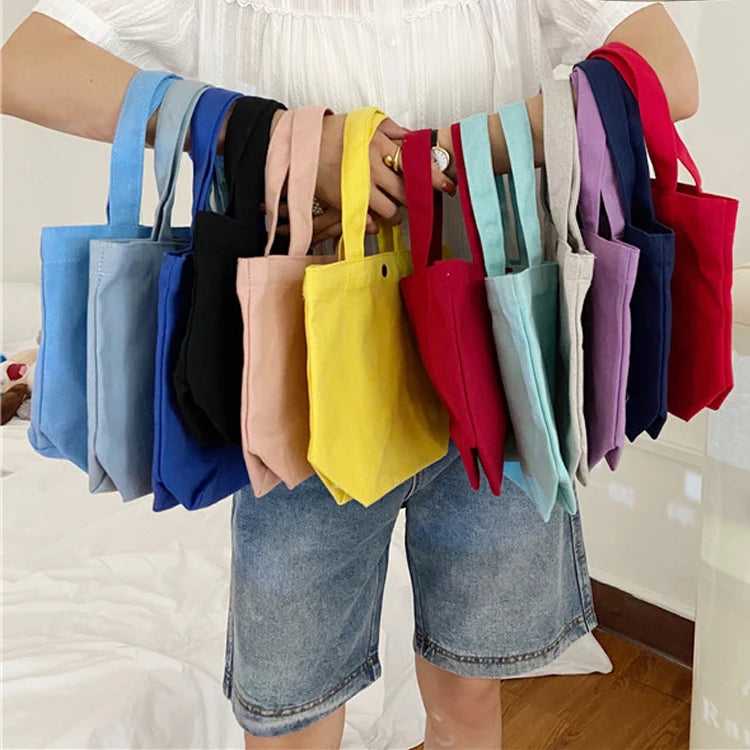 Solid Color Korean Portable Lunch Bag Children Canvas Women Casual Small Hand Bags Picnic Food Storage Handbag Cosmetic Box