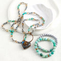 New Retro Bohemian Style Raw Stone Strawberry Quartz Pendant 6mm Natural Stone Glass Necklace 2pcs Elastic Stack Bracelet Set
