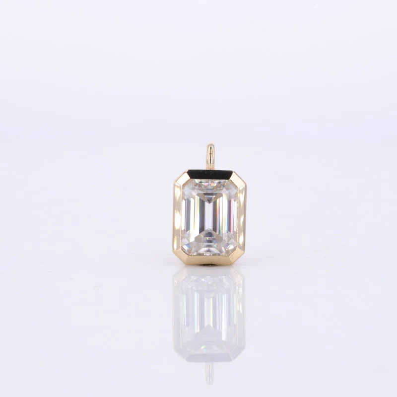 9k Yellow Solid Gold 5x7MM Emerald Cut DEF VS Moissanite Pendant