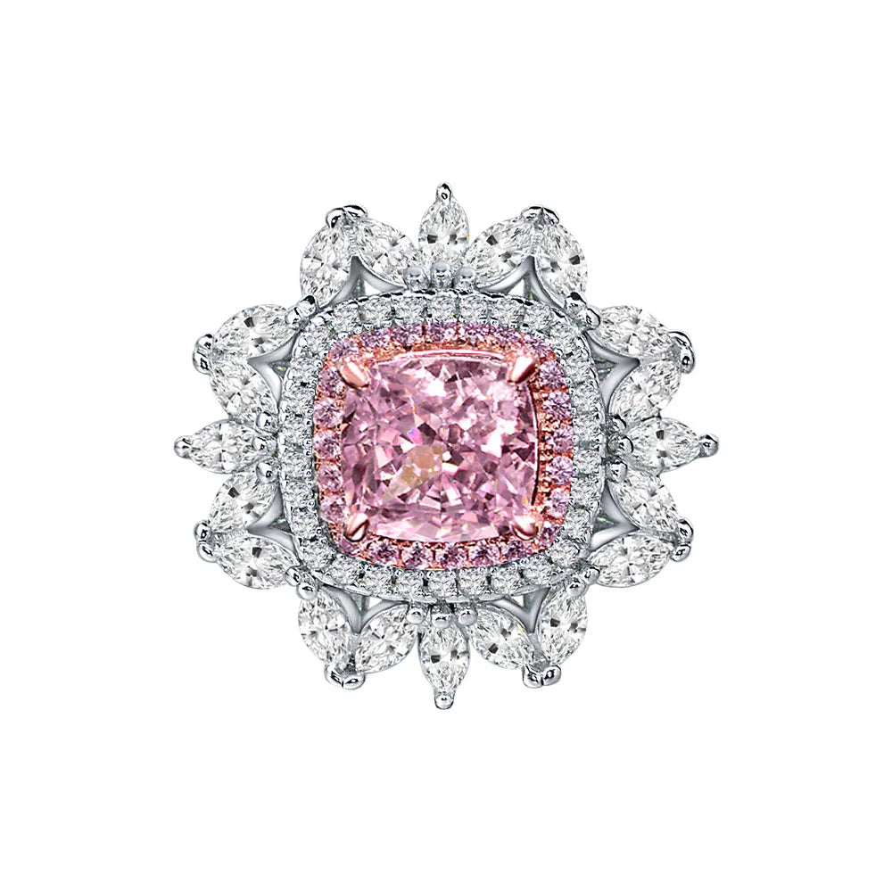 Wholesale 925 Silver Jewelry 18k White Gold Plated pink Radiant Cut  7mm*7mm Cubic Zirconia Diamond Rings for Women
