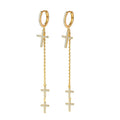 Nagosa Minimalist Jewelry 18k Gold Vermeil 925 Sterling Silver Cross Double Long Chain Hoop Earrings