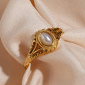 Europe Simple Luxury Natural Pearl Finger Rings Personality Stainless Steel Waterproof Flower Shape Rings Jewelry