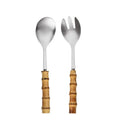 Big Serving Spoon Fork Stainless Steel Salad Mixer Spork with Bamboo Handle
