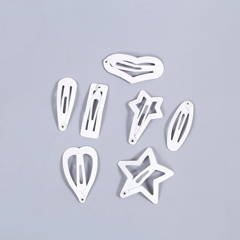 2.5cm 3cm White Star Heart Hair Clips Mini Metal Snap Hairpins for Kids Geometric Hairgrips for Nurse