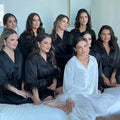 FUNG 6022 Cuff Feather Pajamas Short Satin Feather Robe Feather Trim Bridesmaid Robe