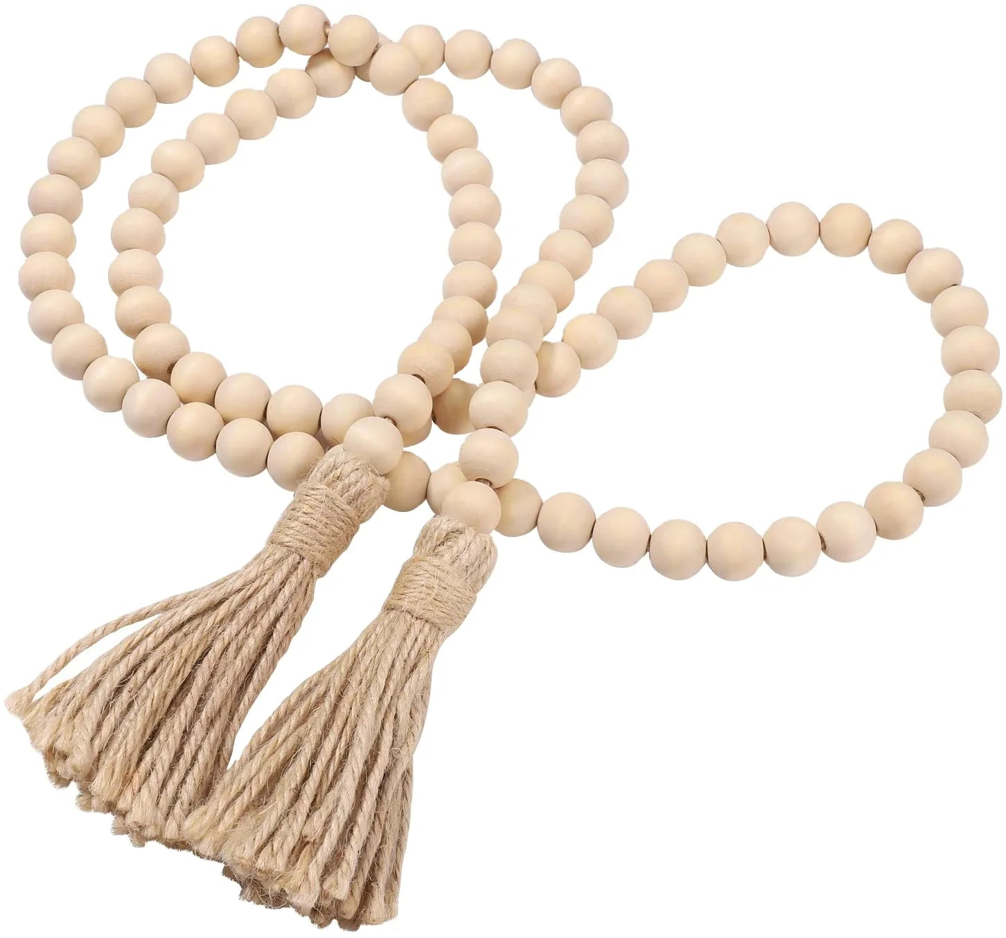 TaiLai 58-Inch Wood Bead Tassels Garland Rustic Country Farmhouse Wall Hanging Decor Wooden Bead Necklace for Holiday Decoration