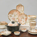 LIVEFUN Nordic Vintage Retro Style Eco-Friendly Underglaze Porcelain Camellia Flower Patterned Bowl Plate Set for Household Use