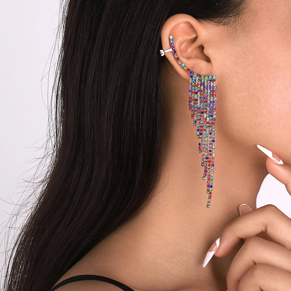 Minimalist Multi Colors Crystal Earrings Rhinestone Long Stud Earrings Tassel Earrings for Women