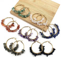Retro 4cm Circle High Quality 18k Gold Plated Stainless Steel Black Crushed Stone Multi Color Crystal Stone Hoop Earrings