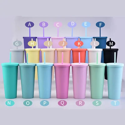 Reusable 22oz Double Wall Colored Acrylic Matte Black Plastic Bulk Cold Drinks Tumbler Cups with Lid and Straw