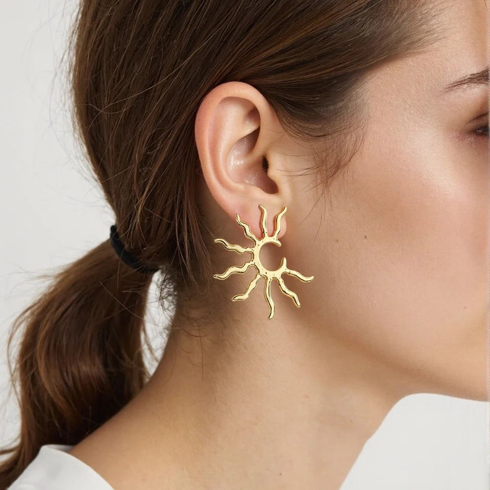 DE PVD Gold Plated Stainless Steel Stud Earrings Coral Design Stainless Steel Earrings C-Shaped Stainless Steel Earrings