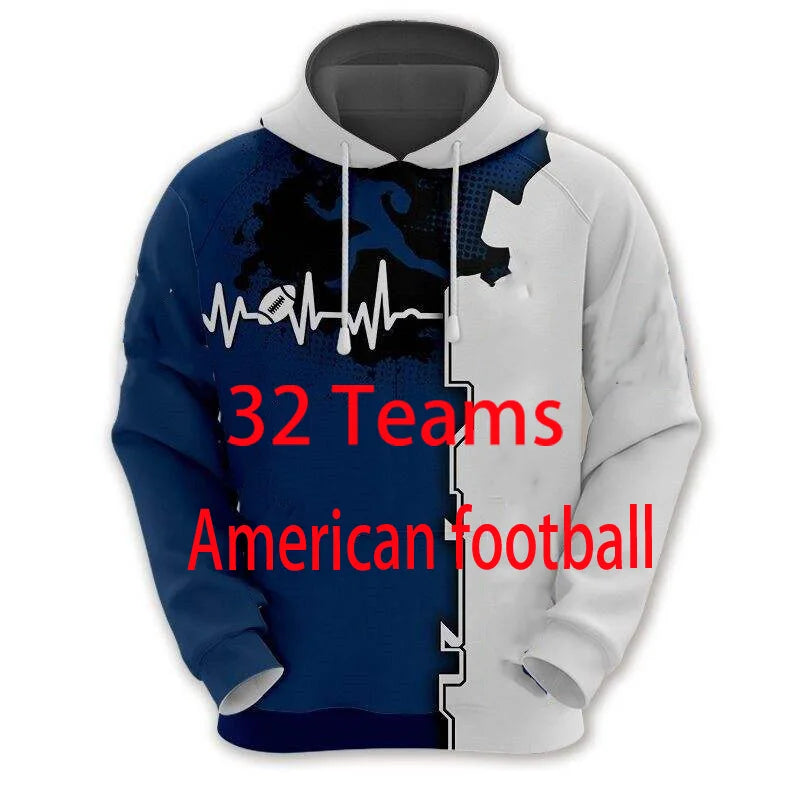 Hot Sale American Football 32 Teams Pullover Sweatshirt Warming 3D Print 49 Hoodies Custom Plus Size Men's Hoodies