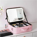 2024 New Arrival LED Makeup Mirror with Portable Cosmetic Case Organizer Bag with Adjustable Dividers