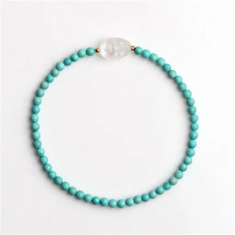Classic Gold Plated Turquoise Beaded Bracelet with Ice Moonlight Stone Pixiu for Engagement or Gift DIY Style