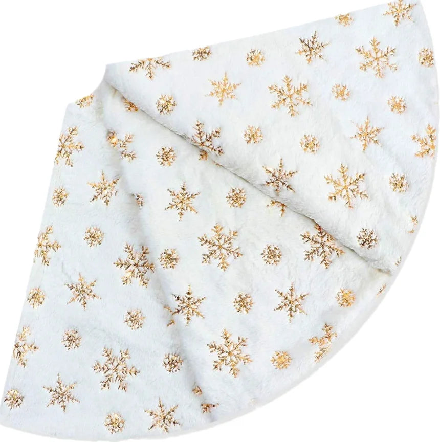 30 Inch Christmas Tree White Plush Skirt Xmas Tree Fur Sequin Snowflake Mat Base Cover Holiday Party Decorations 78/90/120/150cm