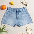 Women's High Waist Casual Blue Denim Shorts with Straight Style Breathable Summer Fashion for Women