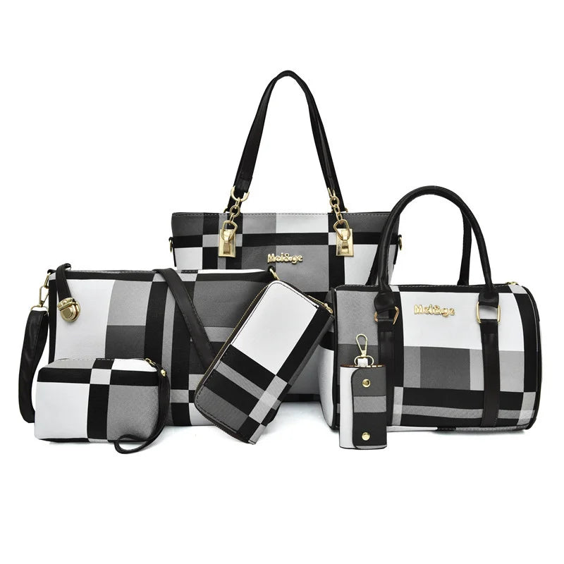 Large Capacity Women Solid Color 6 in 1 Set Crossbody Bag Pu Leather Ladies Tote Bags Women Shoulder Handbag Set