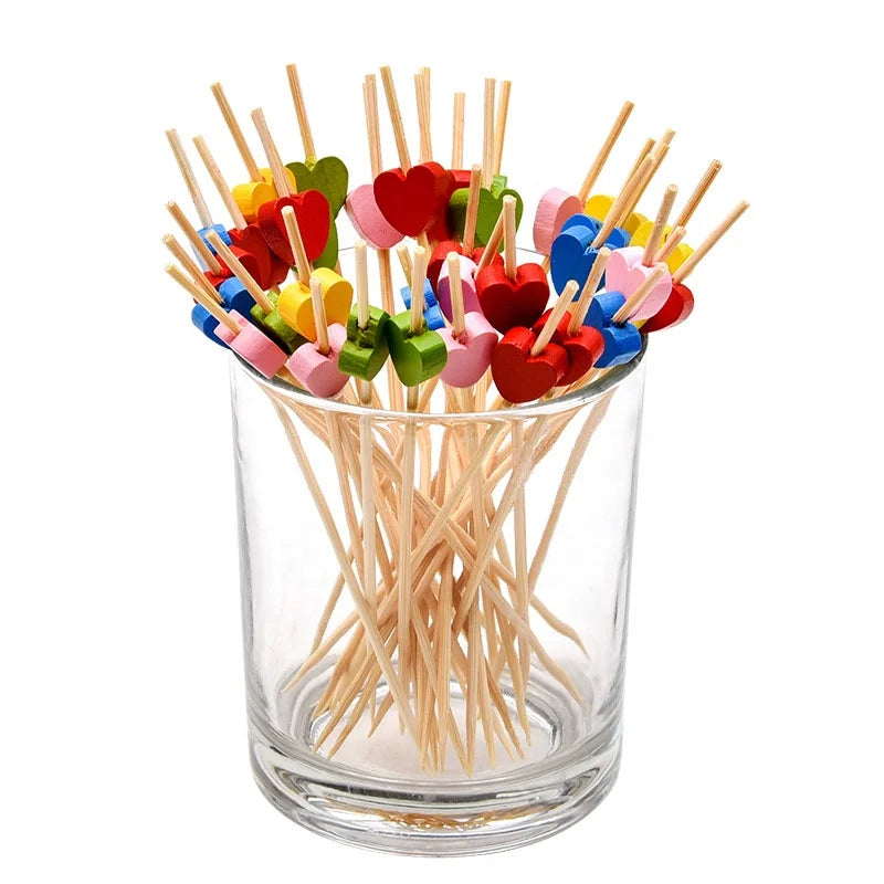Bamboo Cocktail Picks 4.7 Inch Long Fancy Toothpicks for Appetizers Drinks Fruits Party Food Garnish Skewer Sticks 100 Counts