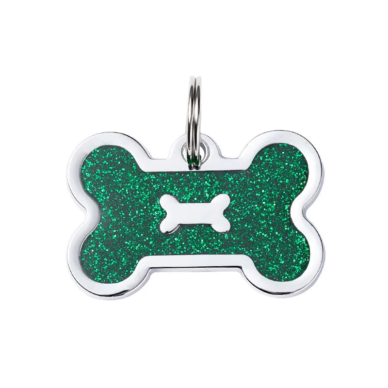 8 Color Custom Logo Zinc Alloy Pet Anti Loss Lettering Flash Powder Dog Tag Bone Tag