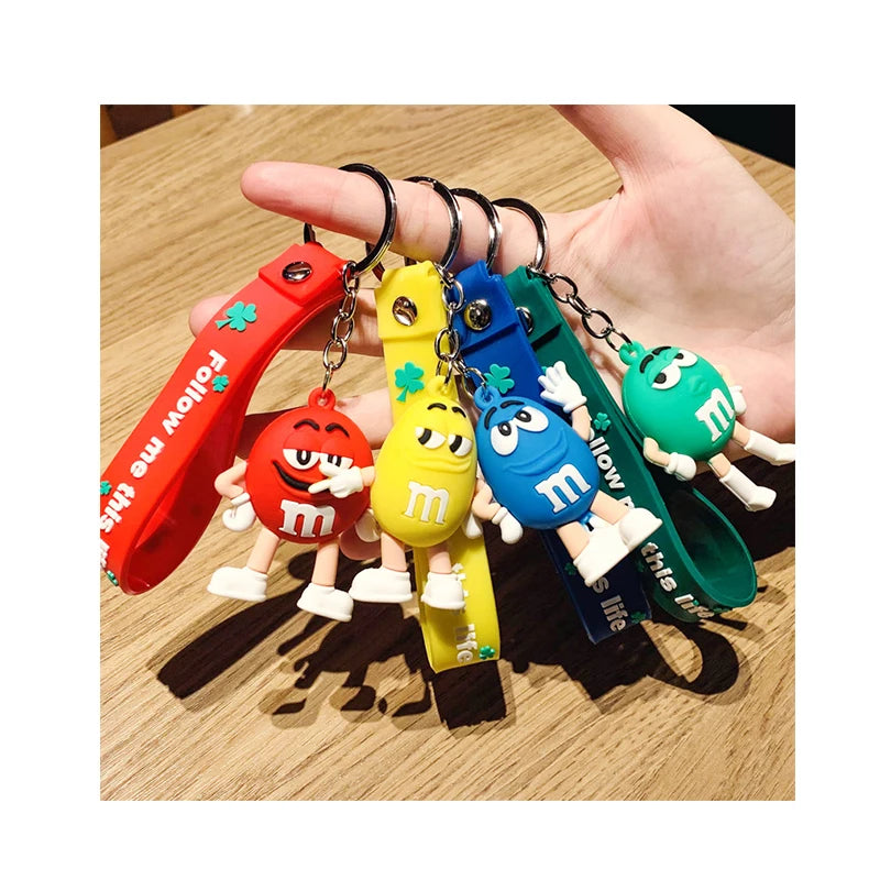 3D Anime Cartoon Chocolate Bean Keychain PVC Doll Women Bag Pendant Couple Kid Toy Gift DIY Jewelry
