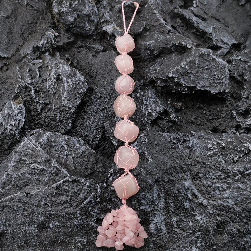 DIY Natural Wrapped Gem Seven Chakra Healing Stone Ornaments Rose Quartz Crystals Car Hanging Pendant for Gifts