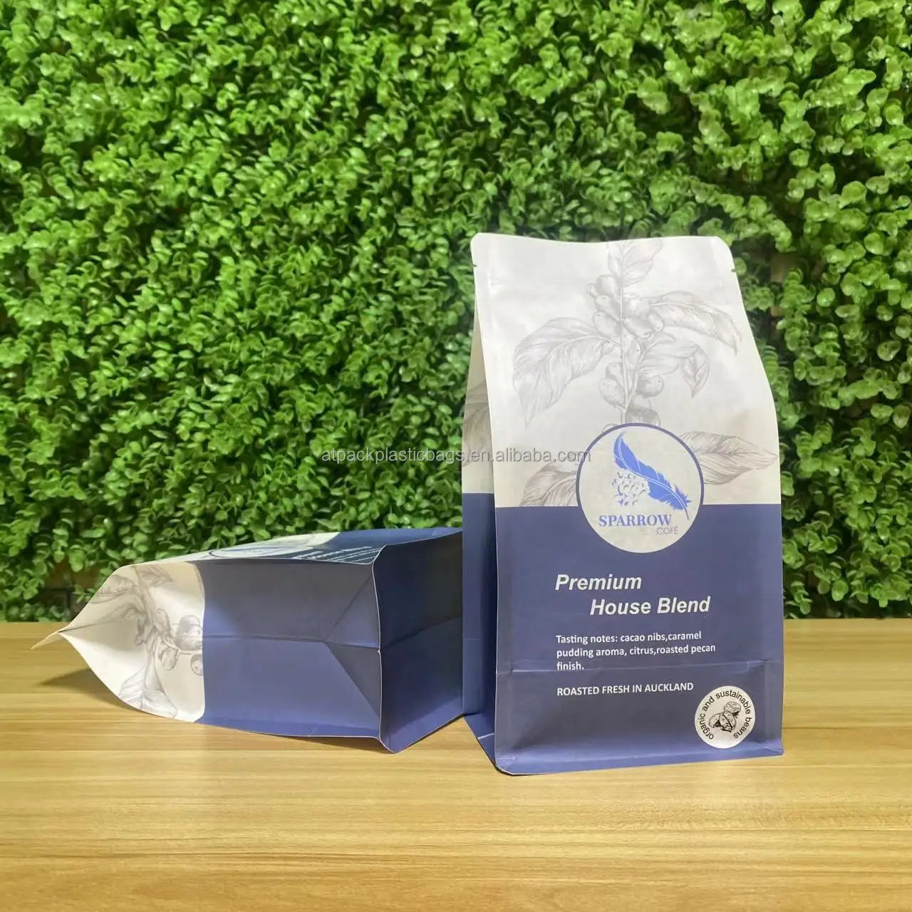 At Pack Eco Friendly 30g Compostable Pouch 500g White Kraft Paper Flat Bottom Bag With Valve and Ziplock for Coffee Tea Packaged