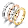 Trendy a Small square Diamond Set With Diamond Circle and a Small Pressure Reduction Rotating Ring Stainless Steel Rings