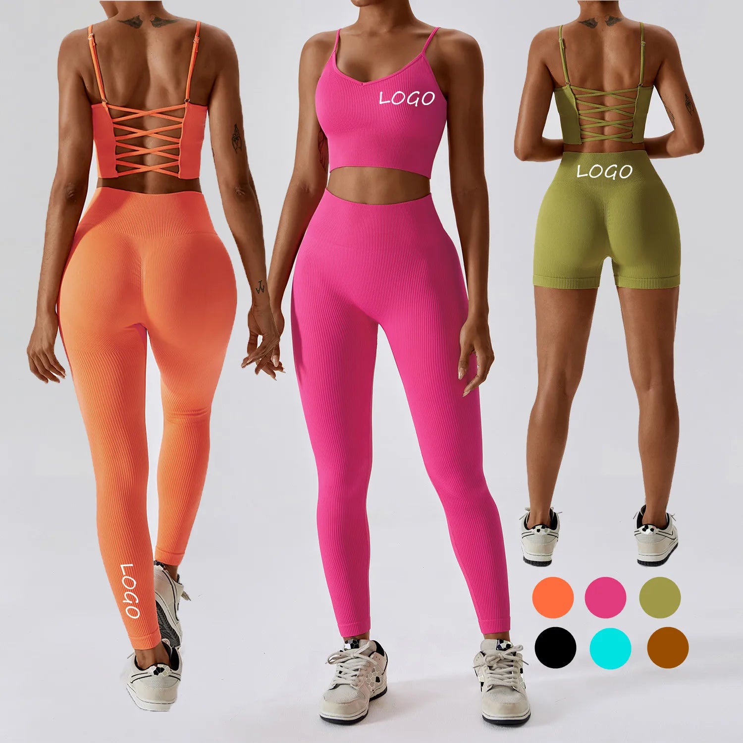 Seamless High Elastic Yoga Sets Women 87 Nylon 13 Spandex Two-piece Set Fitness Sports Suit Ribbed Yoga Sets