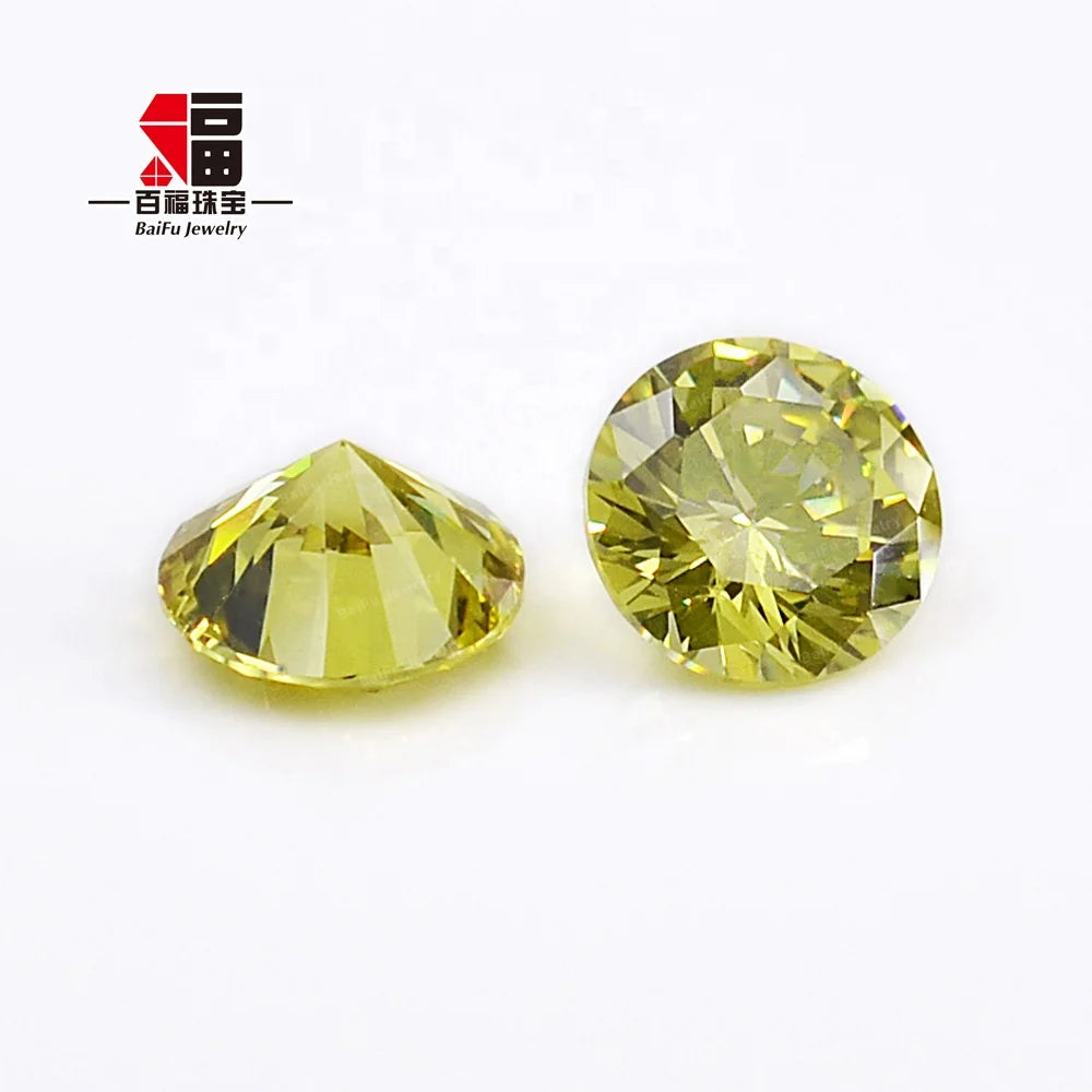 Baifu Peridot Yellow Round Brilliant Cut Cubic Zirconia 5A Grade Loose Stones 1.0-3.0mm