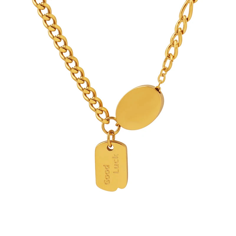 Geometric Pendant Necklace Thick Chain Stainless Steel Letter Necklace