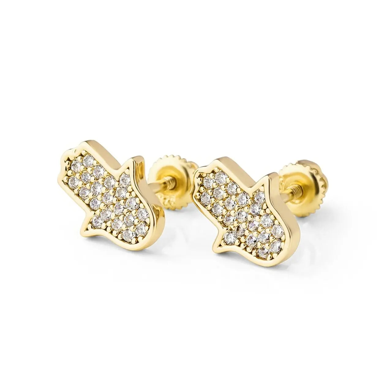 Duyizhao Charm 925 Solid Sterling Silver Rose Gold Hamsa Hand AAA Prong Set Stone Bling Screw Back Earrings