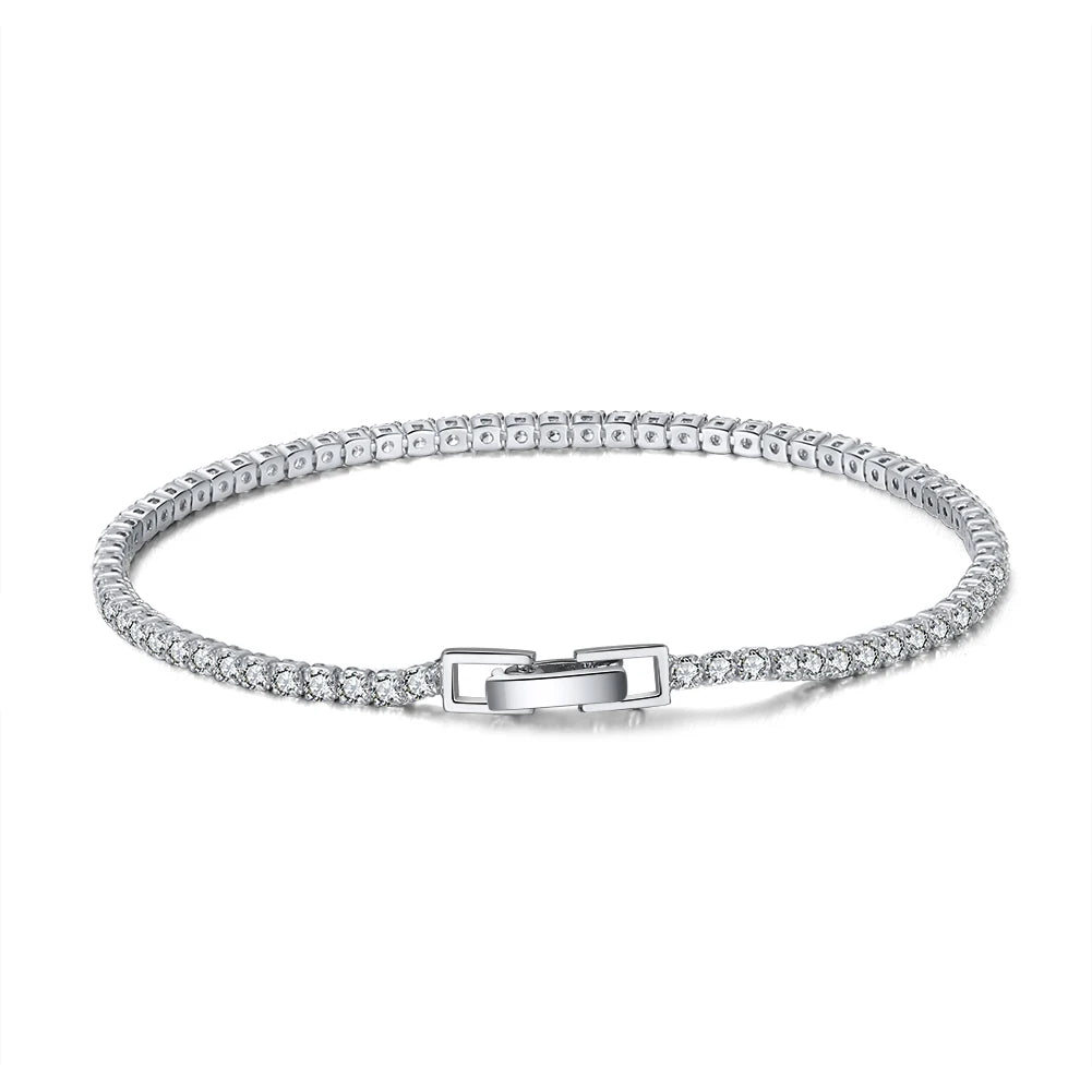 RINNTIN SB91 Tennis Bracelet 2mm Round Cut Tennis Bracelet Clear CZ Stone 925 Sterling Silver 14k Gold Plating Women Jewelry