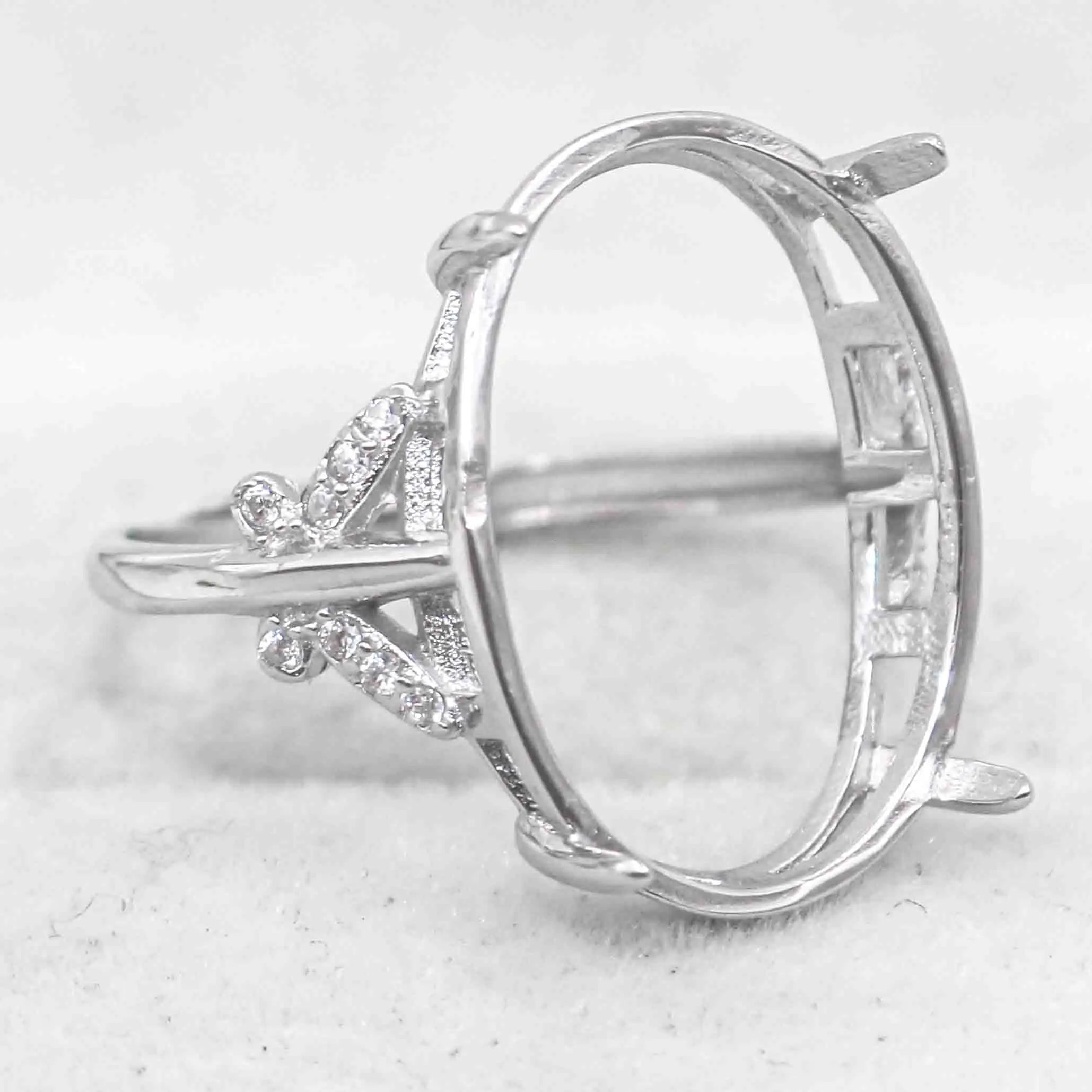 Sterling Silver 14*19mm Semi Mount Ring Empty Frame Blank Support Claws Setting S925 Base Holder Without Center Stone for Inlay