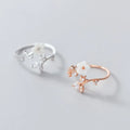 925 Sterling Silver Shell Flower Shape Adjustable Open Finger Zircon Leaf Rings Fashion Jewelry for Women