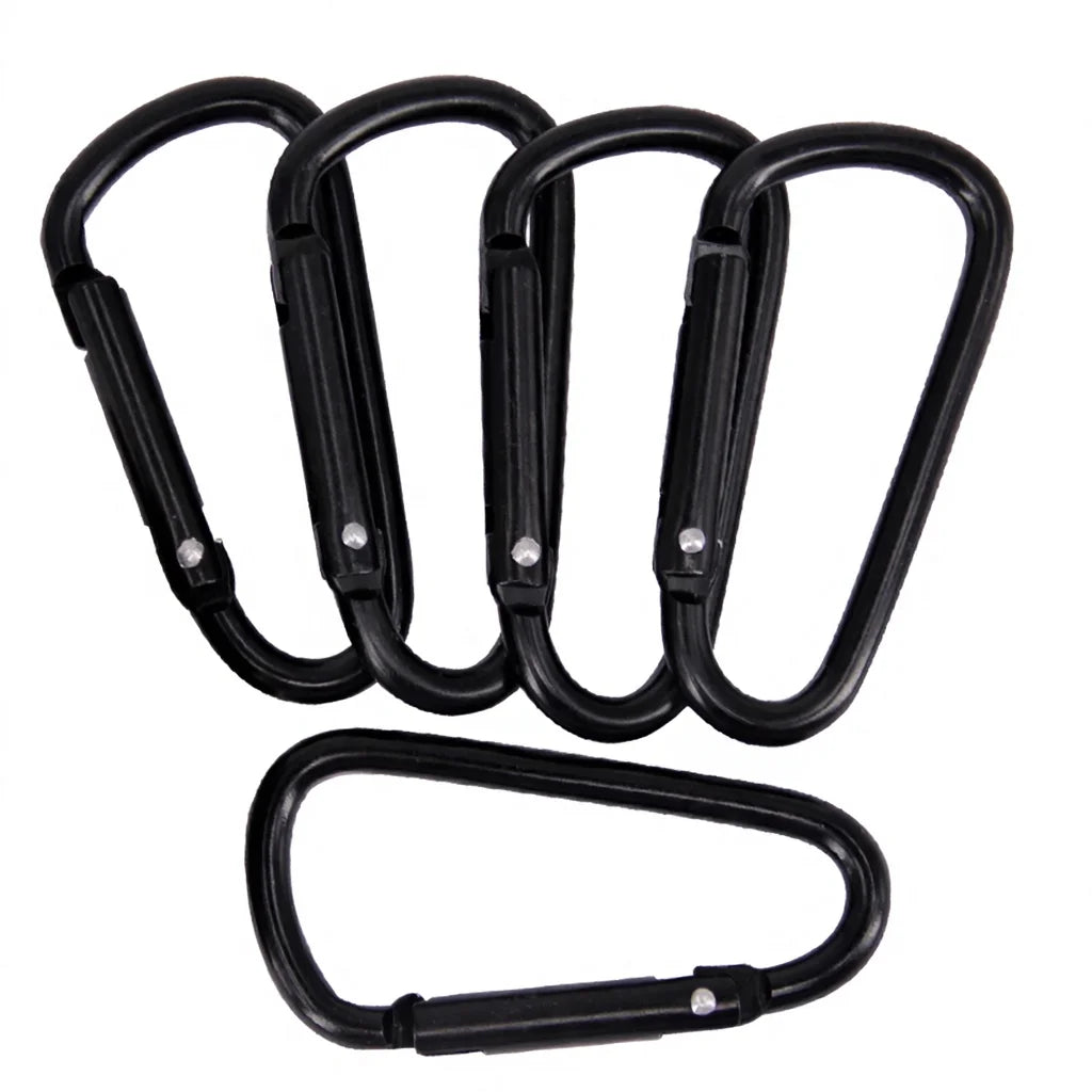 6pcs Custom Logo D-Shaped Black Aluminum Alloy Carabiner Snap Hooks Anodic Oxidation Finish Multi-Purpose Shoes Mining