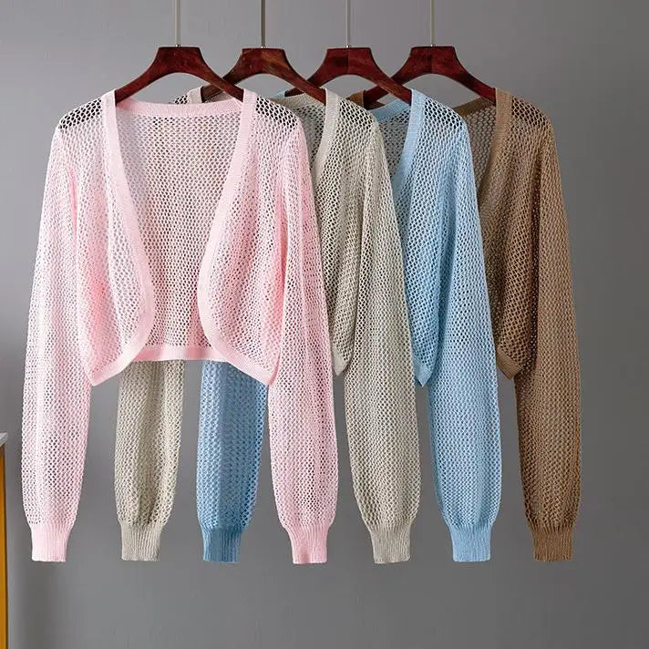 One Size Fits All Lantern Sleeve Knitted Shawl Summer Thin Loose Air Conditioned Shirt Cover With Hollow Small Sweetheart