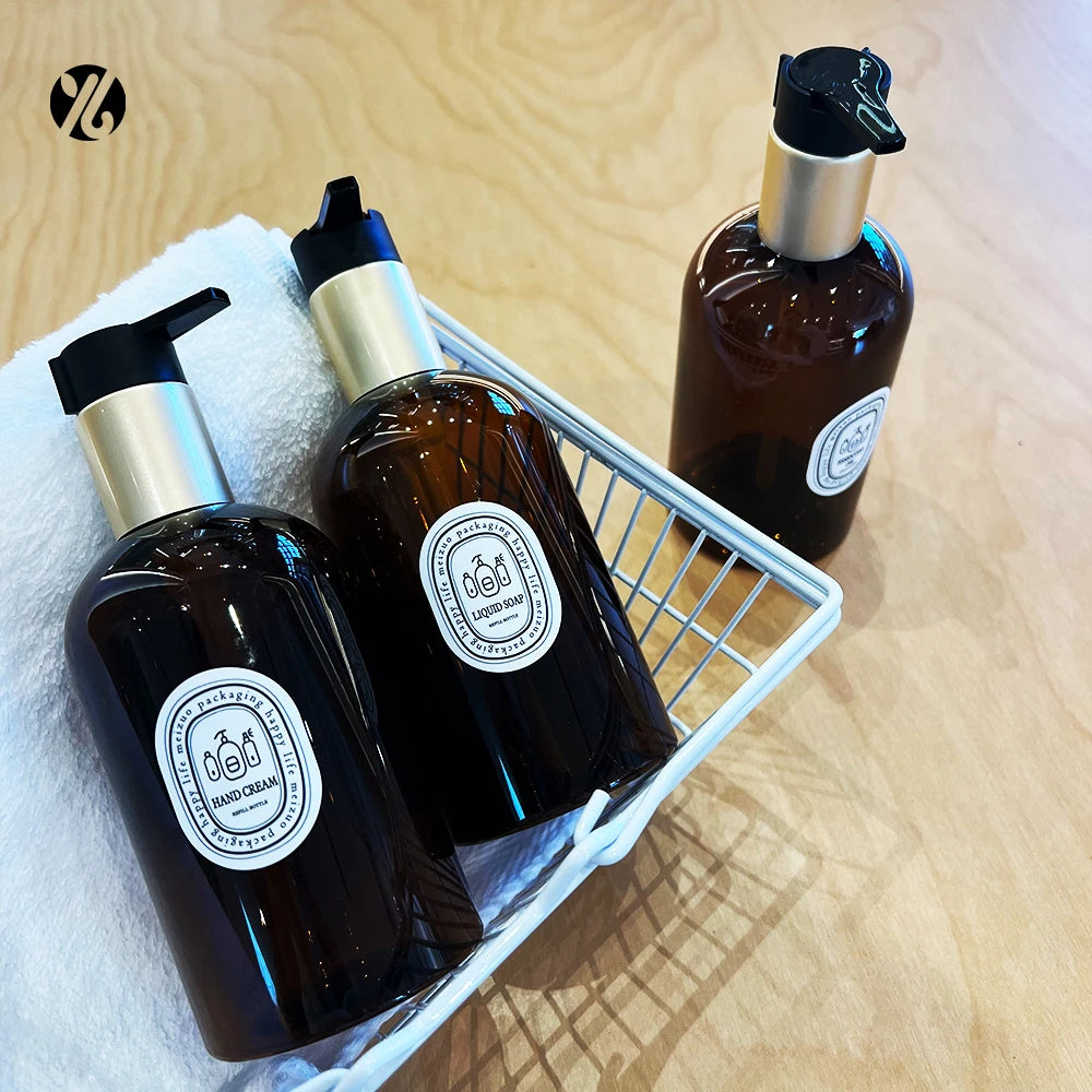 Luxury Plastic Shampoo Bottle 300ml 500ml High-grade PET Bottle Hair Hotel Shampoo Bottle Body Lotion Gold Cosmetic PUMP Sprayer