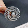 High-End Gold Spiral Circle Brooch with Bird's Nest Design 6-7 Freshwater Pearls & Zircon Flower Pattern for Engagement Gift