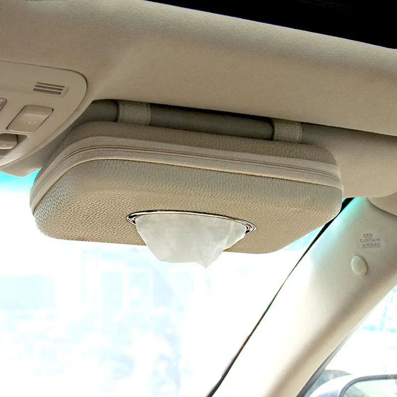 Leather Hanging Car Tissue Box Sun Visor Seat Back Sunroof Creative Drawer Car Tissue Box Private Car Essential Artifacts