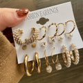 New Inlaid Pearl Womens Earrings Set Retro Gold Plated Butterfly Earrings Girls Trendy Hoop Earrings Set