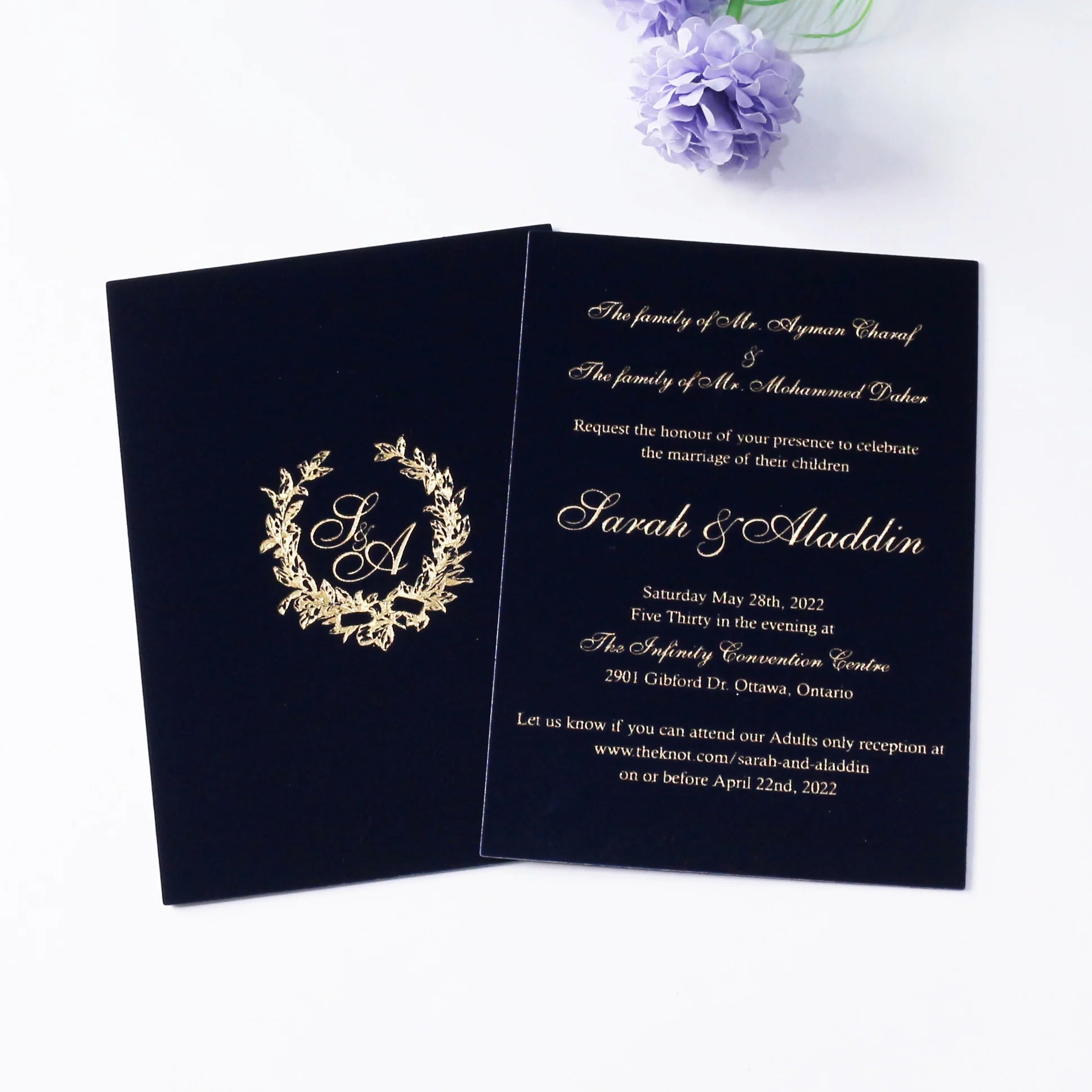 Premium Navy Blue & Gold Custom Velvet Gold Foil Printing Luxury Handmade Wedding Marriage Invitation Cards