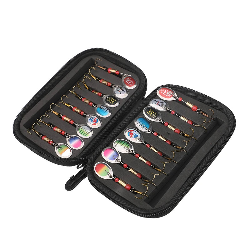 New OEM 16pcs/set Hard Metal Spinner Baits Set EVA Spoon Fishing Lure Kit with Tackle Bag for Bass Trout Salmon in Lake