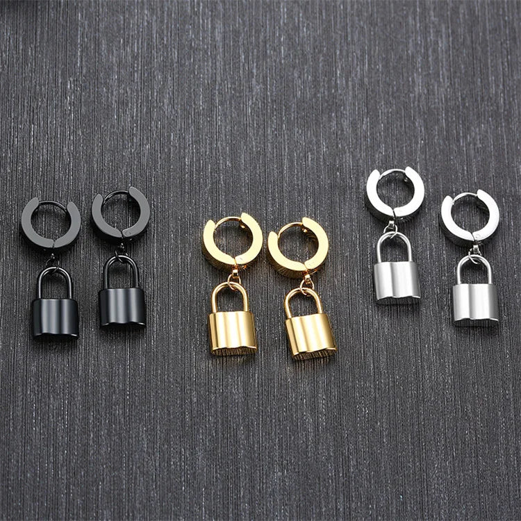 Fashionable Personalized Stainless Steel 18k Gold Plated Lock Shaped Fashionable Jewelry Earrings