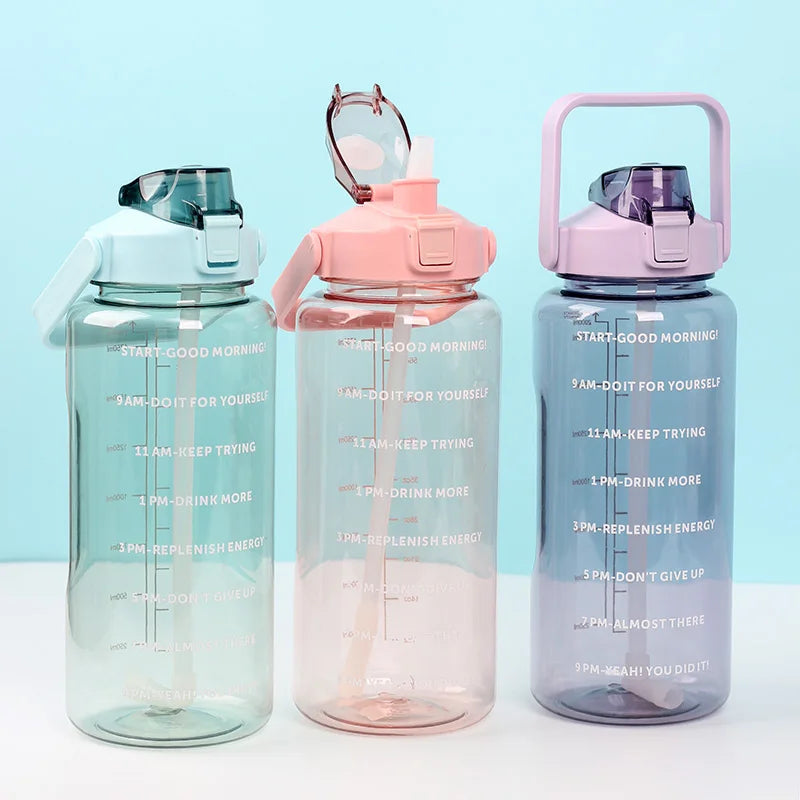 Hot Sale 64oz 2L Half Gallon Reusable Clear Plastic Drinkware for Motivational Water Bottle with Time Marker for Gym Sports