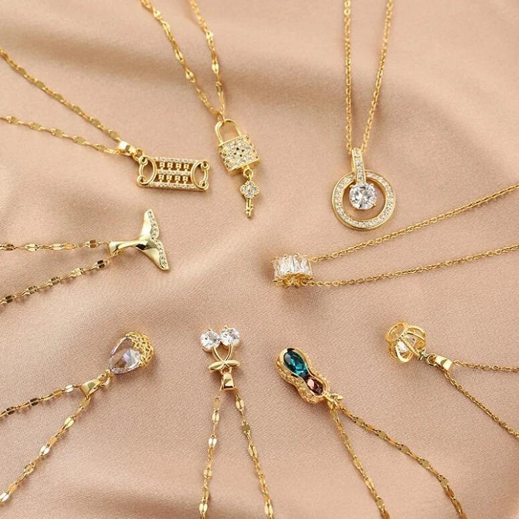 Women Jewelry Gold Plated Charm Pendant Necklaces Titanium Stainless Steel Delicate Fishtail Key Lock Peanut Abacus Necklace